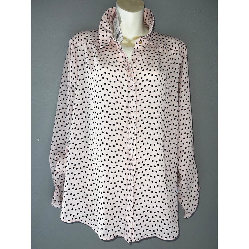 NWT New Elle Pink Polka Dot Button Down Shirt
